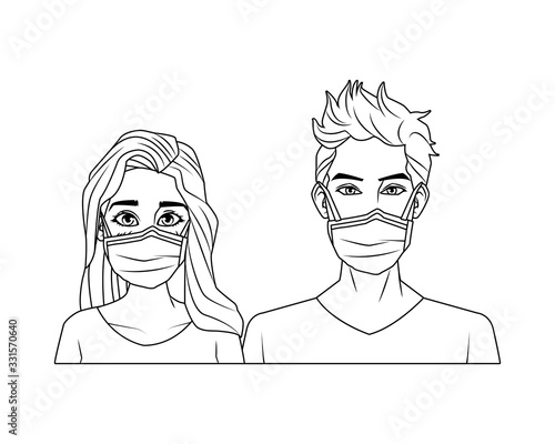 young couple with mouth cap medical accessory