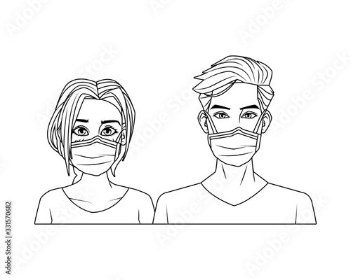 young couple with mouth cap medical accessory
