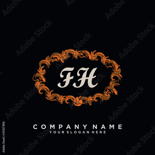Initial Letter FH Logo With circle Template Vector