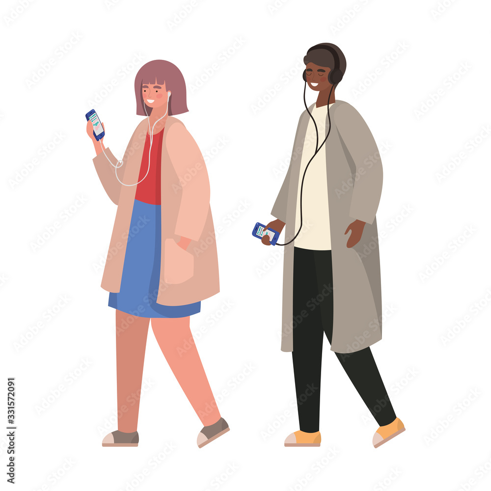 Girl and boy with smartphones vector design Girl and boy with smartphones vector design