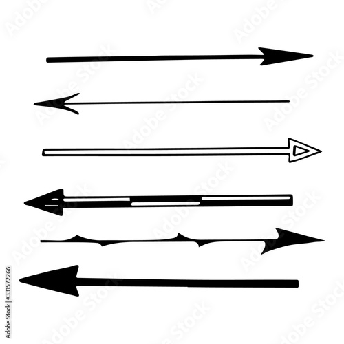 Set of black universal arrows. Vector horizontal arrows