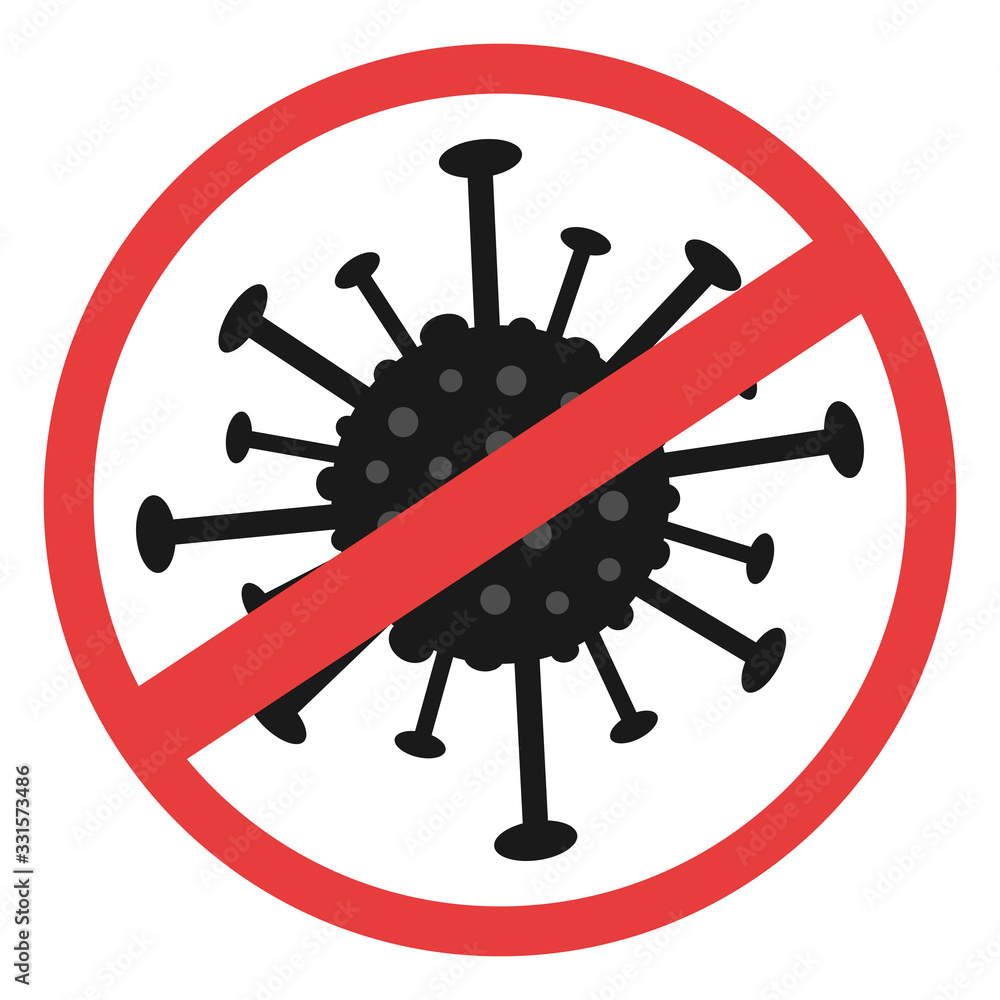 Isolated stop sign with a virus icon on a white background. Red ban icon for coronavirus contamination. Isolated stop sign with a virus icon on a white background. Red ban icon for coronavirus contamination.