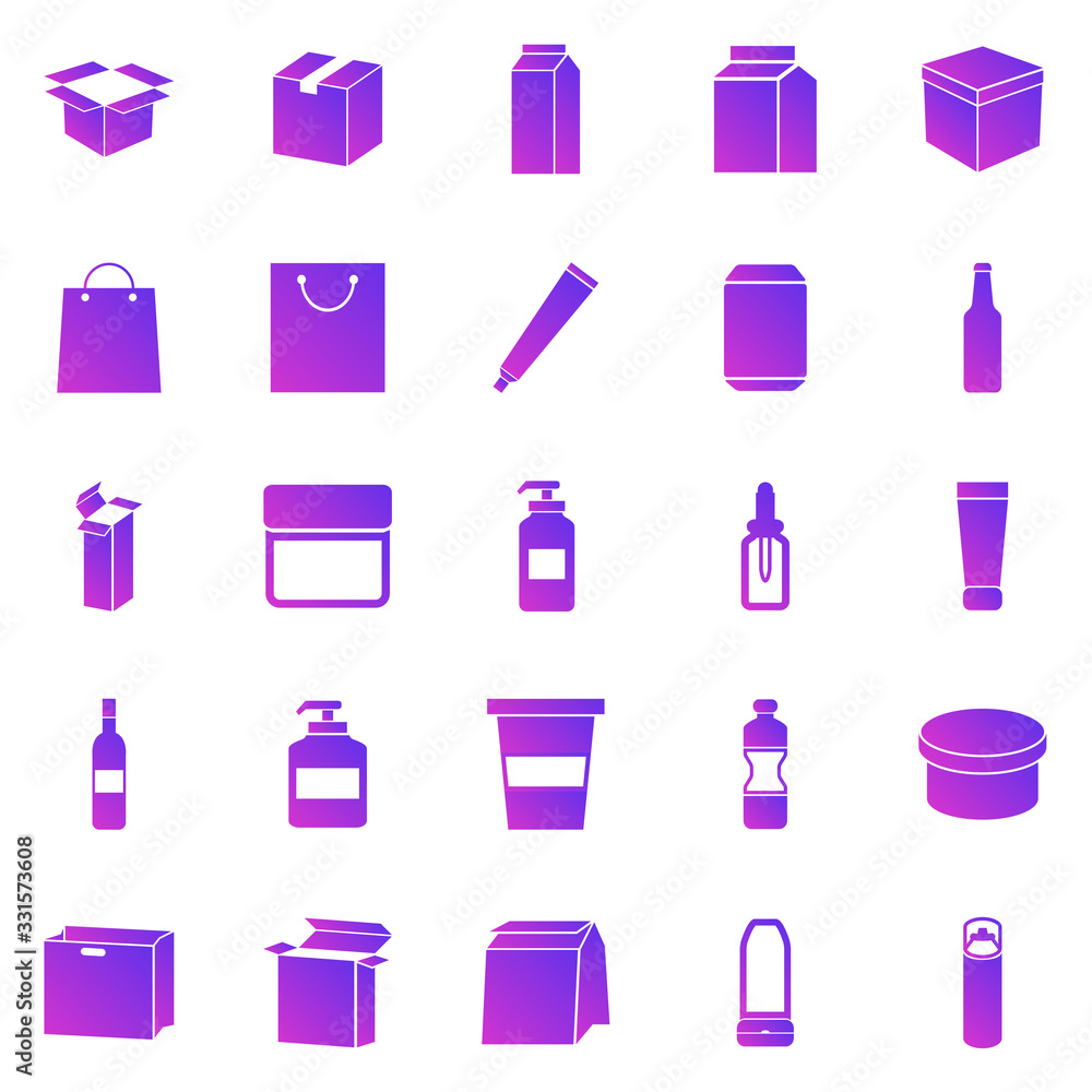 Packaging gradient icons on white background Packaging gradient icons on white background