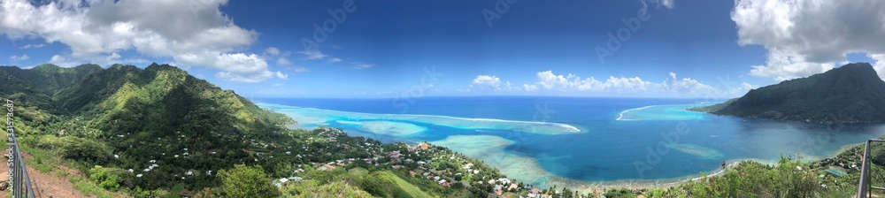 Panorama of tropical island and its surrounding reef