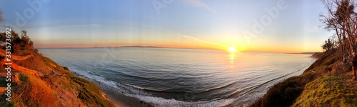 Panorama of coastal bluffs at sunset