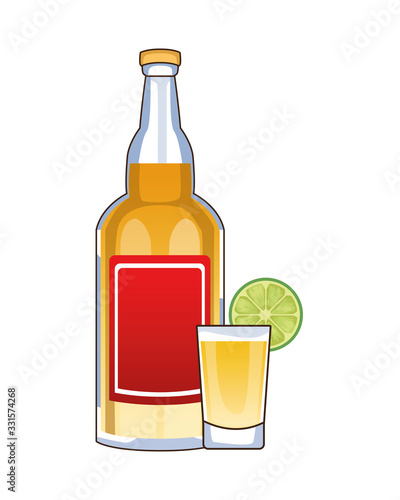 tequila bottle and cocktail cup mexican drink