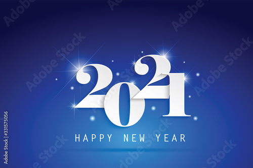 2021 Happy New Year elegant design - vector illustration of paper cut White color 2021 logo numbers on blue background - perfect typography for 2021 save the date luxury designs and new year.