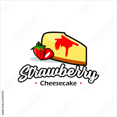 modern cartoon strawberry cheesecake pastry vector best for bakery and food logo design template