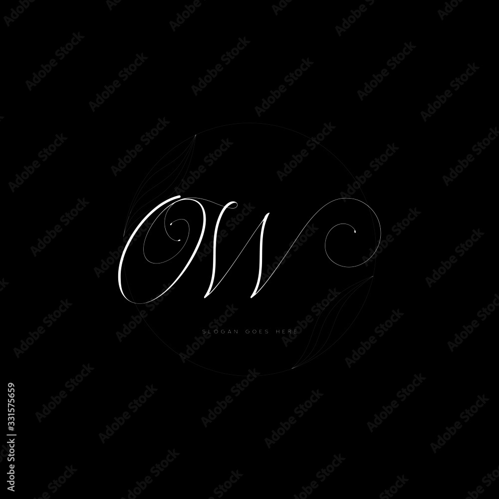 Initial OW letter handwriting with simple cicrle template - obrazy, fototapety, plakaty 