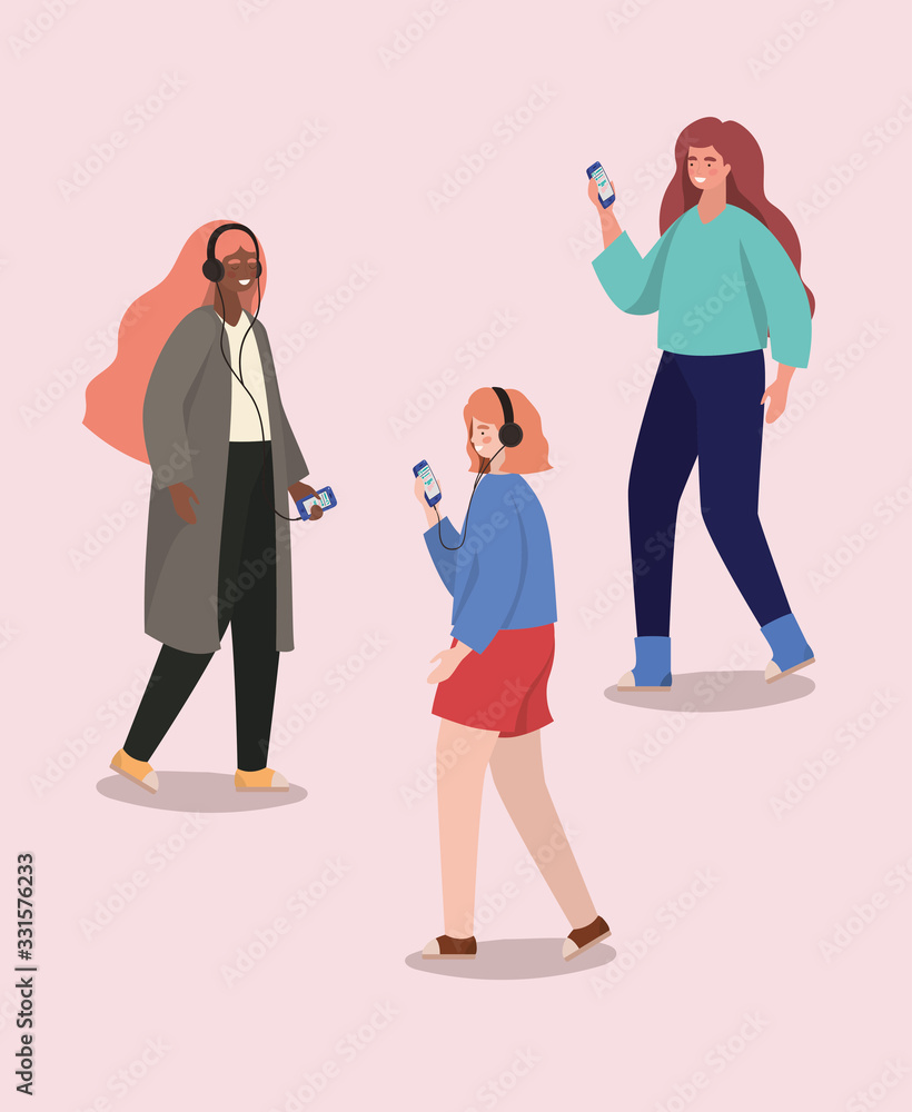 Girls with smartphones vector design Girls with smartphones vector design