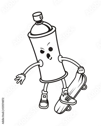 spray paint bottle in skateboard comic character
