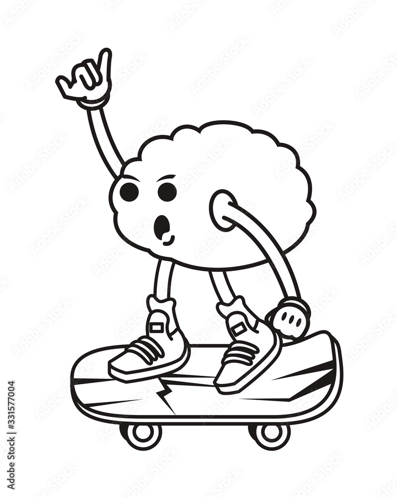 Obraz premium brain in skateboard comic character