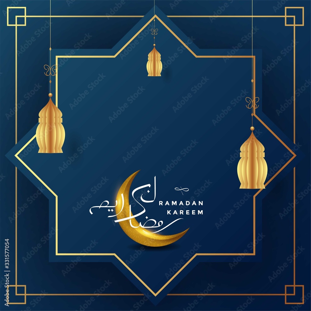 Ramadan Kareem arabic calligraphy with blue moon vector illustration Ramadan Kareem arabic calligraphy with blue moon vector illustration