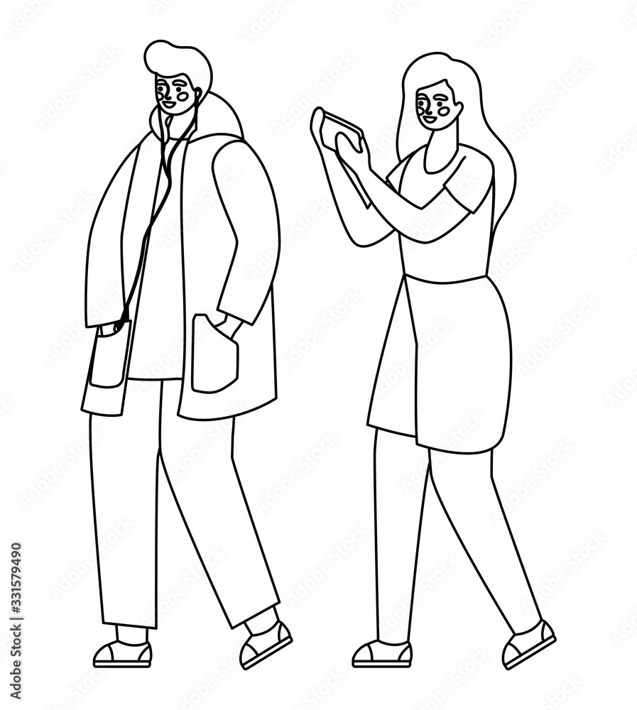 Boy and girl with smartphones vector design Boy and girl with smartphones vector design