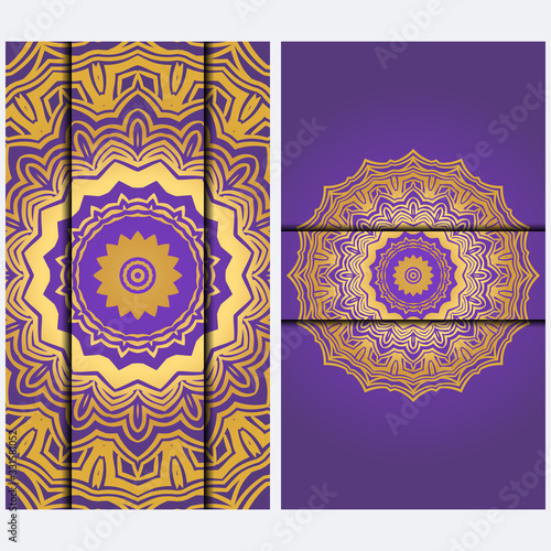 Vintage luxury decorative design invitation casrd of golden mandala. Vector illustration. Floral ornament
