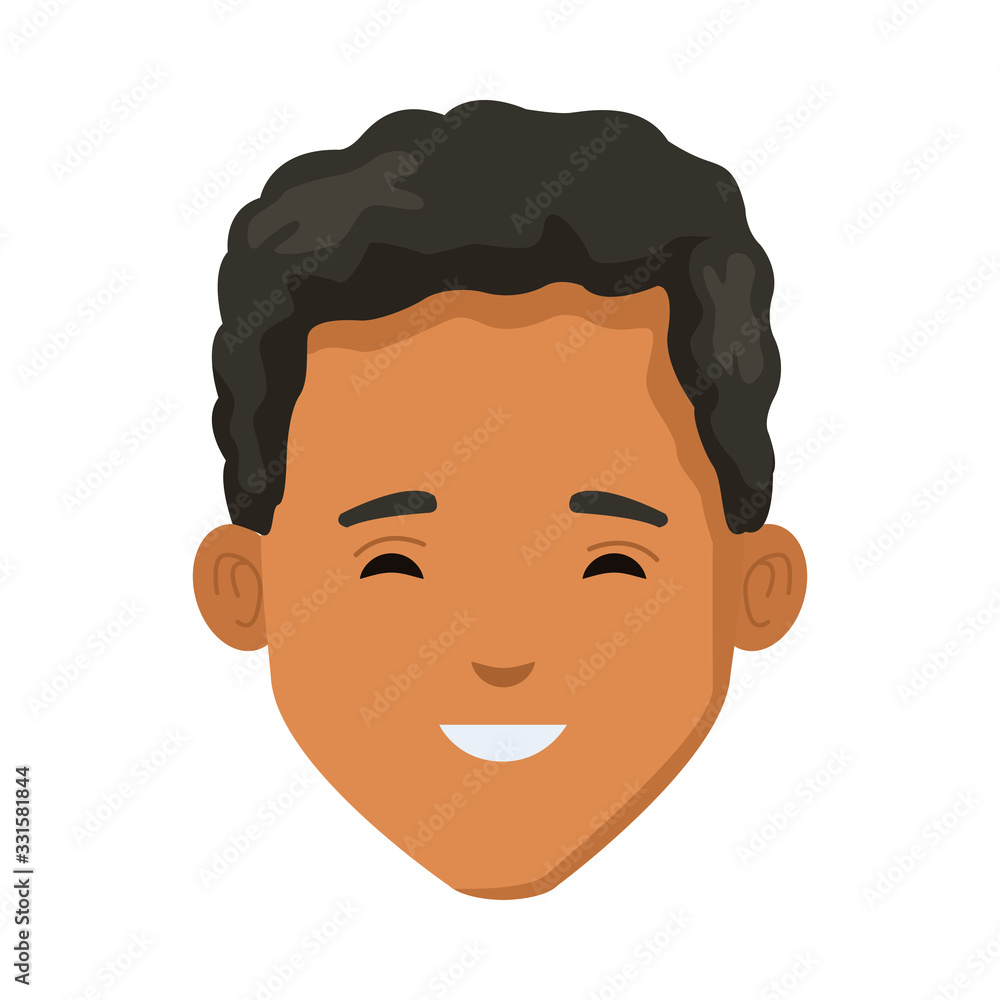 young man afro head character icon young man afro head character icon