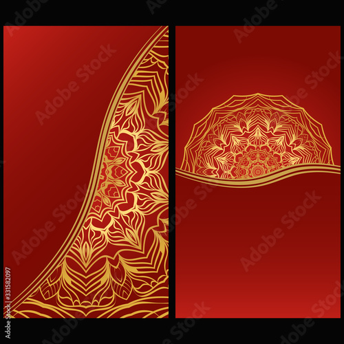 Vintage Cards With Floral Mandala Pattern. Vector Template. The Front And Rear Side. Luxury template.
