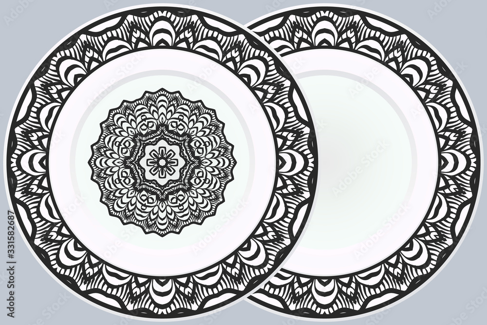 Set of two Decorative Ornament With Mandala and round frame. Home Decor Background. Illustration. For Coloring Book, Greeting Card, Invitation, Tattoo. Anti-Stress Therapy Pattern. Vector Set of two Decorative Ornament With Mandala and round frame. Home Decor Background. Illustration. For Coloring Book, Greeting Card, Invitation, Tattoo. Anti-Stress Therapy Pattern. Vector