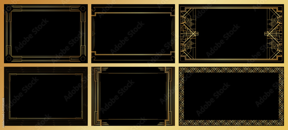 Set of luxury geometric backgrounds with space for text. Frame collection. Vector illustrated vintage wedding invitation, greeting card in art deco. Set of luxury geometric backgrounds with space for text. Frame collection. Vector illustrated vintage wedding invitation, greeting card in art deco.
