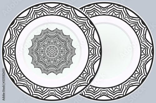 Set of two Decorative Ornament With Mandala and round frame. Home Decor Background. Illustration. For Coloring Book, Greeting Card, Invitation, Tattoo. Anti-Stress Therapy Pattern. Vector
