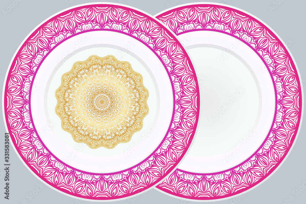 Set of two decorative round border and mandala ornament. Vector illustration. Set of two decorative round border and mandala ornament. Vector illustration.