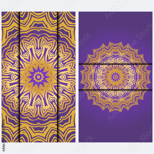 Vintage luxury decorative design invitation casrd of golden mandala. Vector illustration. Floral ornament