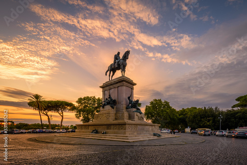 Giuseppe Garibaldi Monument during sunset, Rome, Italy photo