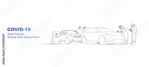 covid 19. coronavirus drive through.  Drive thru coronavirus testing illustration.