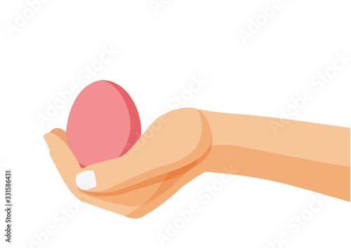 fresh egg in human hand on white background illustration vector