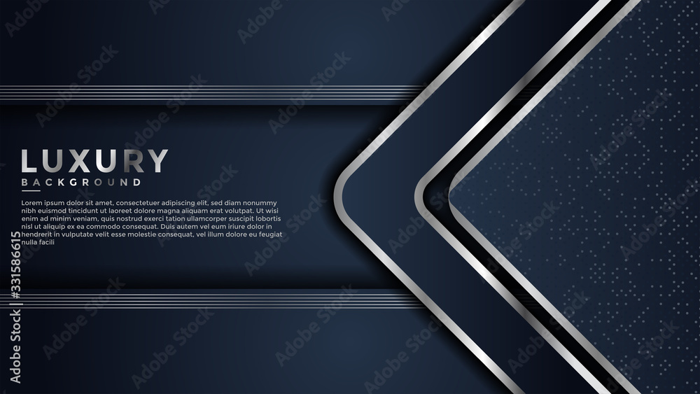 luxury 3d dark navy blue abstract background with silver lines and dots