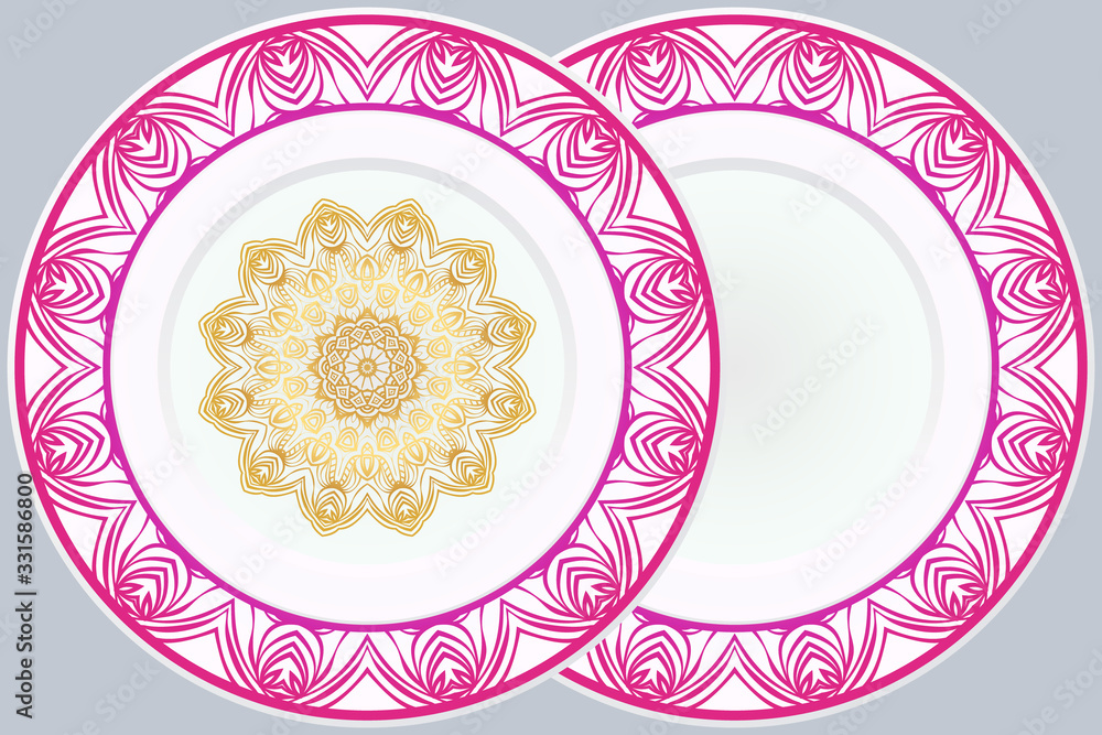 Set of two decorative round border and mandala ornament. Vector illustration.