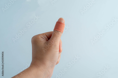 Wounded finger on white background.