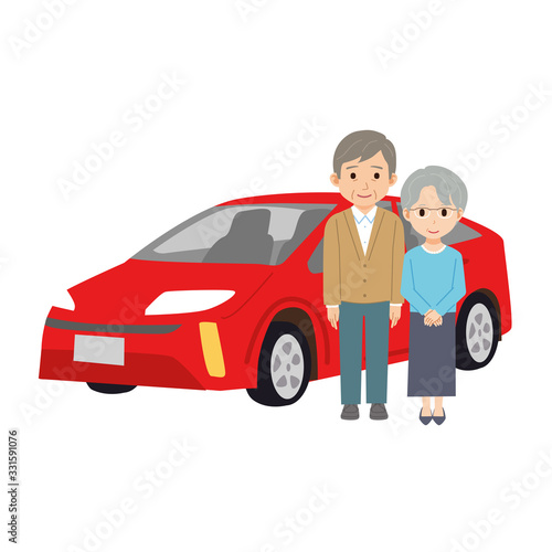 自動車　シニア　夫婦　イラスト