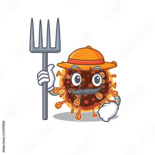 Gamma coronavirus in Farmer cartoon character with hat and pitchfork