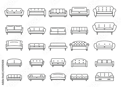Sofa outline icons set. Vector Sofa outline collection isolated on white background with for web and advertising