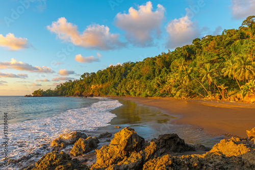 Fototapeta Naklejka Na Ścianę i Meble -  Pacific beach landscape with tropical rainforest, Corcovado national park, Osa Peninsula, Costa Rica.