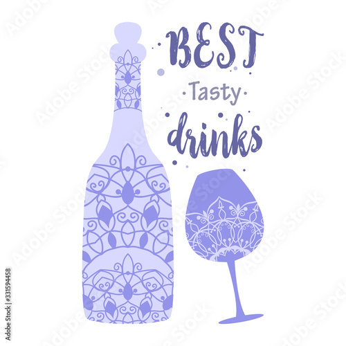 Purple bottle champagne and glass wine. Vector © StockFloral