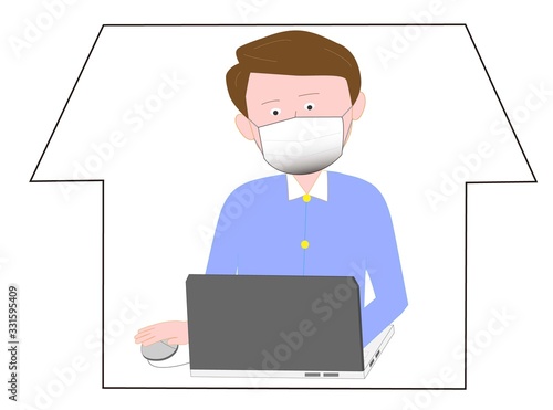 ウイルスの感染を防ぐため自宅で仕事をする会社員。