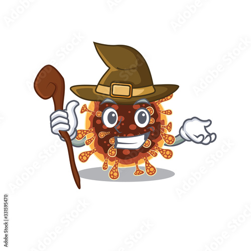 Cute and sneaky Witch gamma coronavirus cartoon design style