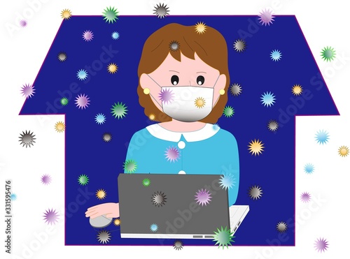 ウイルスの感染を防ぐため自宅で仕事をする会社員。