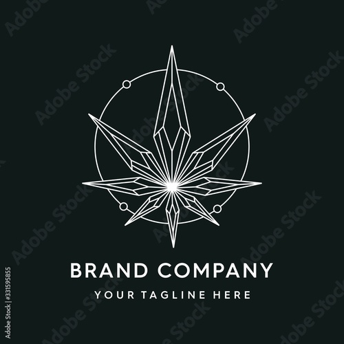 Cannabis leaf polygonal mono line logo