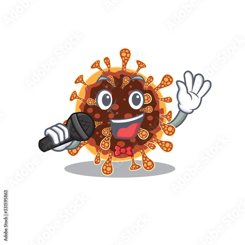 Cute gamma coronavirus sings a song with a microphone