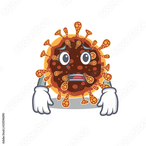 Cartoon picture of gamma coronavirus showing anxious face