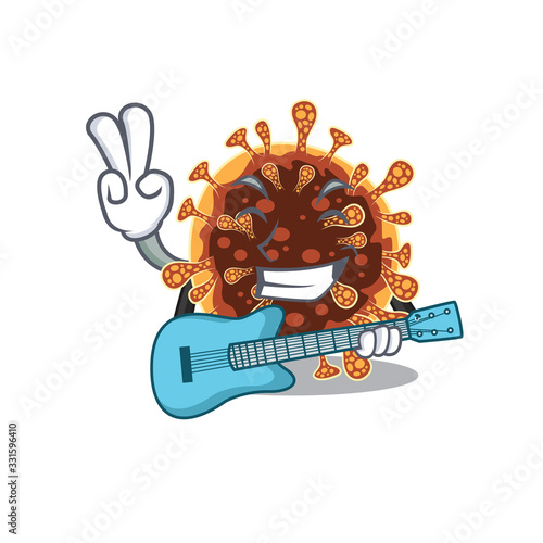 Supper cool gamma coronavirus cartoon playing a guitar