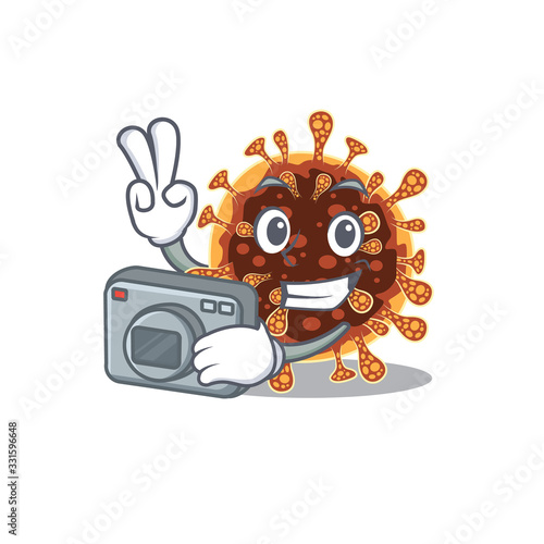 Gamma coronavirus mascot design as a professional photographer with a camera
