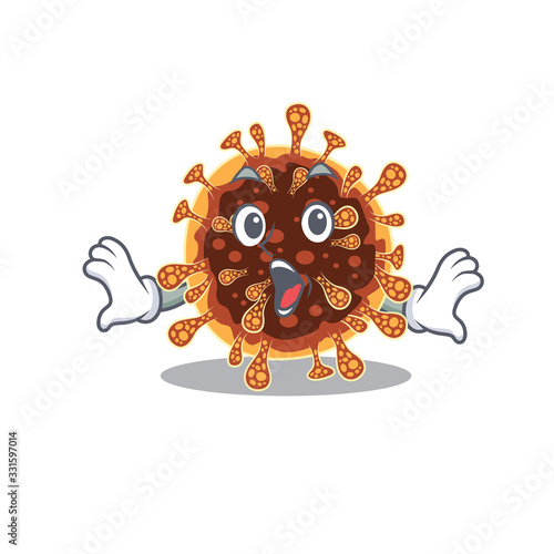 A cartoon character of gamma coronavirus making a surprised gesture