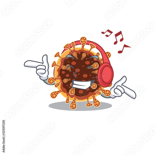 enjoying music gamma coronavirus cartoon mascot design