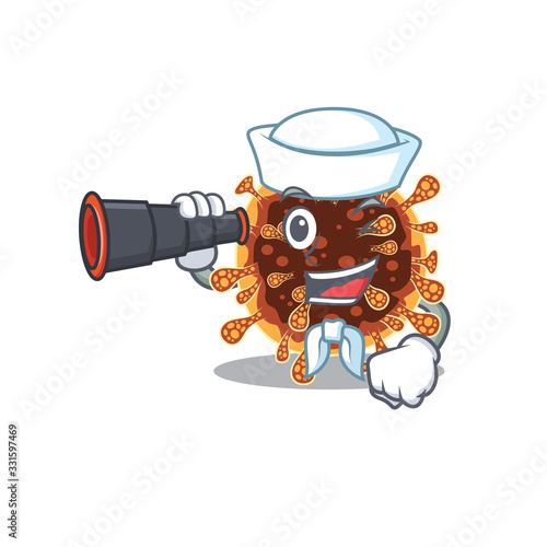 Gamma coronavirus in Sailor cartoon character design with binocular