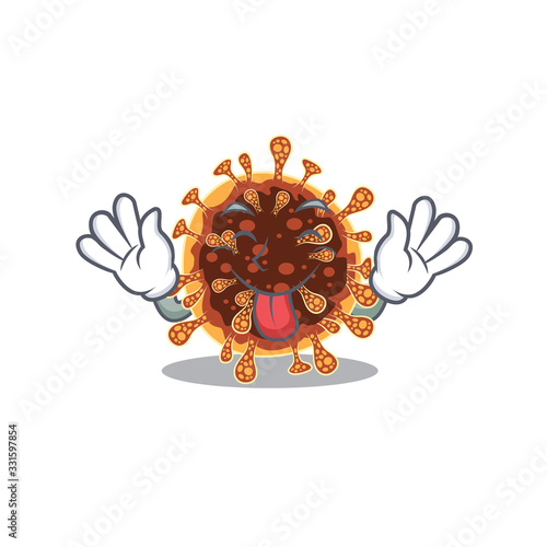 Funny face gamma coronavirus mascot design style with tongue out