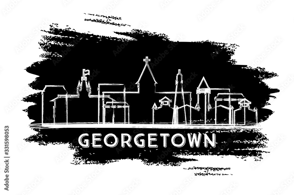 Georgetown Guyana City Skyline Silhouette. Hand Drawn Sketch.